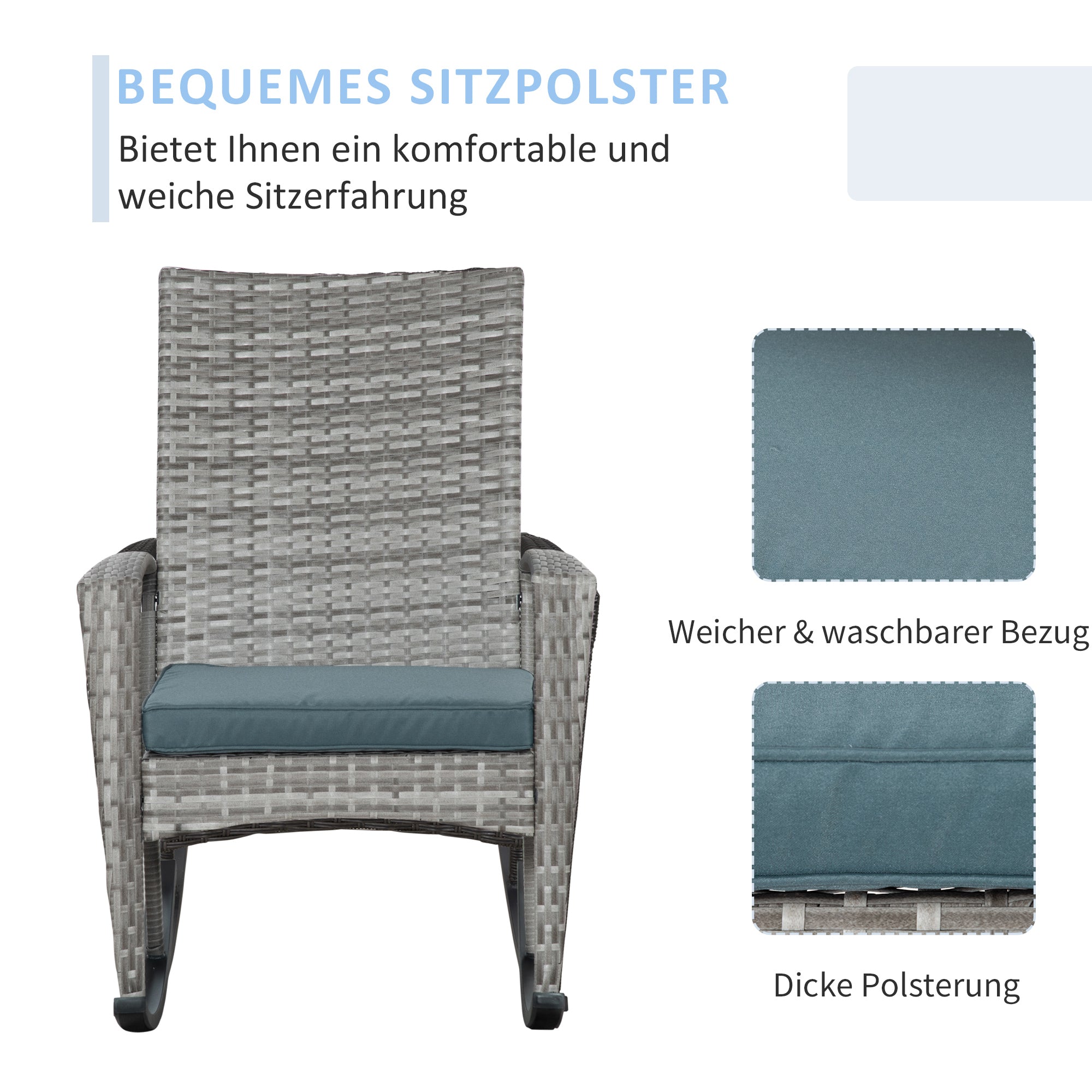 Swing Chair Rocking Chair Garden Chair with Cushion, Polyrattan+Metal, Gray, 66 x 88 x 98 cm