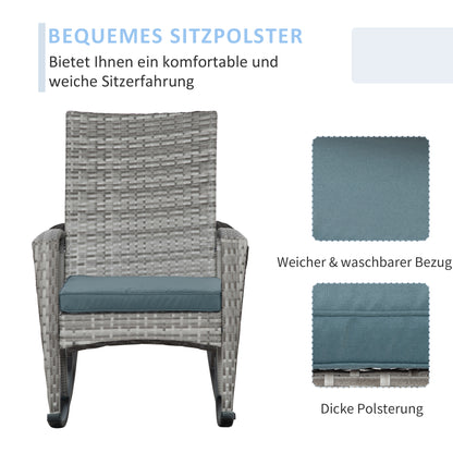 Swing Chair Rocking Chair Garden Chair with Cushion, Polyrattan+Metal, Gray, 66 x 88 x 98 cm