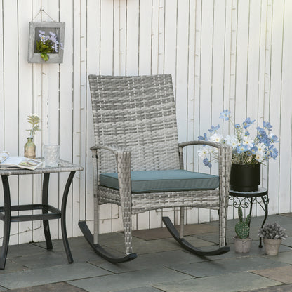 Swing Chair Rocking Chair Garden Chair with Cushion, Polyrattan+Metal, Gray, 66 x 88 x 98 cm