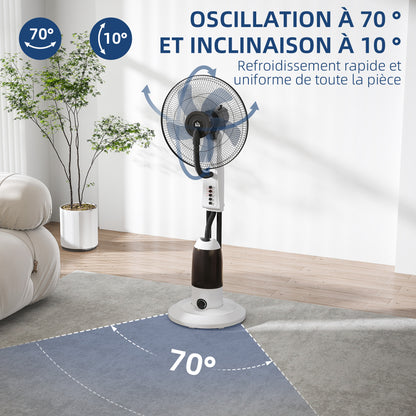 90W Quiet Mist Fan, 120cm Stand Fan with 3 Speeds, 70° Oscillation, Adjustable Head, 2.8L Water Tank, White