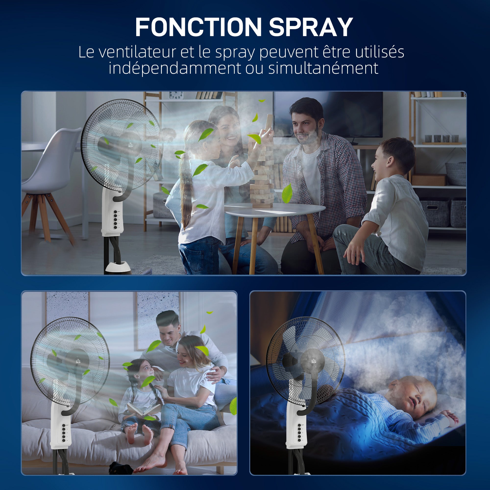 90W Quiet Mist Fan, 120cm Stand Fan with 3 Speeds, 70° Oscillation, Adjustable Head, 2.8L Water Tank, White