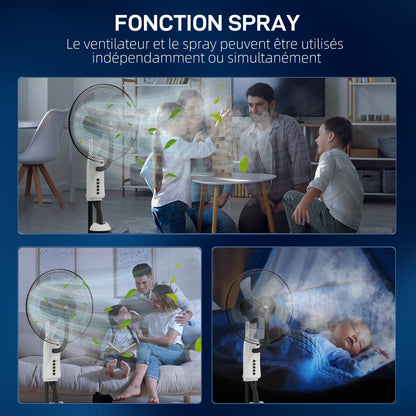 90W Quiet Mist Fan, 120cm Stand Fan with 3 Speeds, 70° Oscillation, Adjustable Head, 2.8L Water Tank, White