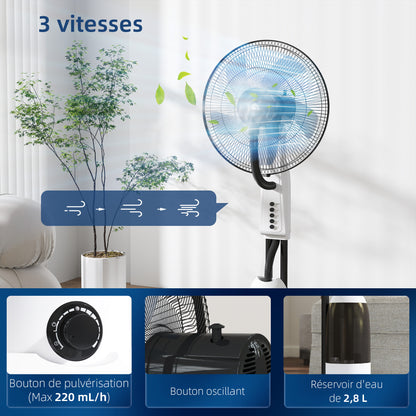 90W Quiet Mist Fan, 120cm Stand Fan with 3 Speeds, 70° Oscillation, Adjustable Head, 2.8L Water Tank, White