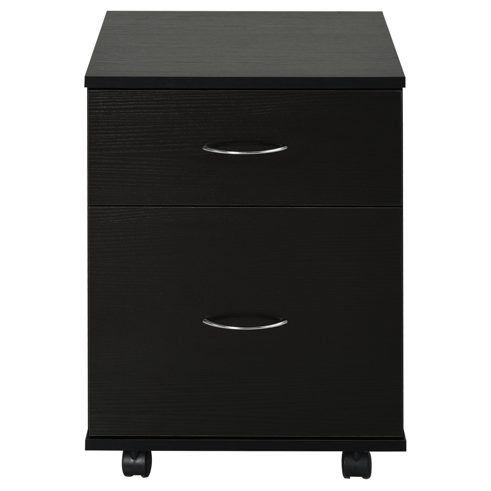 Office and Home Filing Cabinet Wooden Mobile Archiver with Wheels and 2 Drawers 41x39x58cm Black