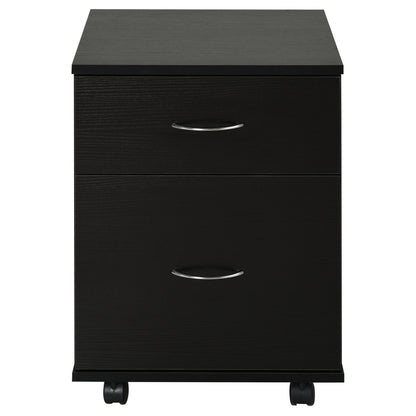 Office and Home Filing Cabinet Wooden Mobile Archiver with Wheels and 2 Drawers 41x39x58cm Black