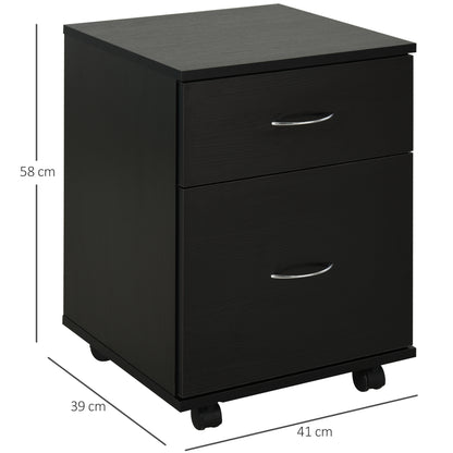 Office and Home Filing Cabinet Wooden Mobile Archiver with Wheels and 2 Drawers 41x39x58cm Black