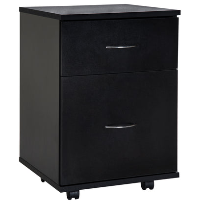 Office and Home Filing Cabinet Wooden Mobile Archiver with Wheels and 2 Drawers 41x39x58cm Black