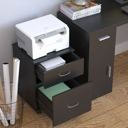 Office and Home Filing Cabinet Wooden Mobile Archiver with Wheels and 2 Drawers 41x39x58cm Black