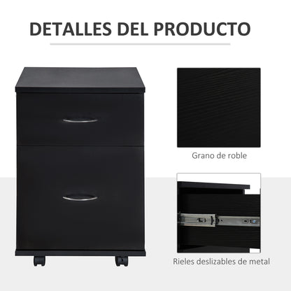 Office and Home Filing Cabinet Wooden Mobile Archiver with Wheels and 2 Drawers 41x39x58cm Black