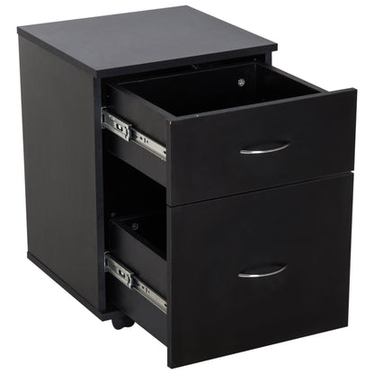 Office and Home Filing Cabinet Wooden Mobile Archiver with Wheels and 2 Drawers 41x39x58cm Black