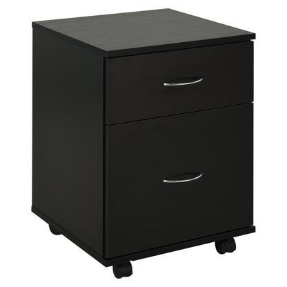 Office and Home Filing Cabinet Wooden Mobile Archiver with Wheels and 2 Drawers 41x39x58cm Black
