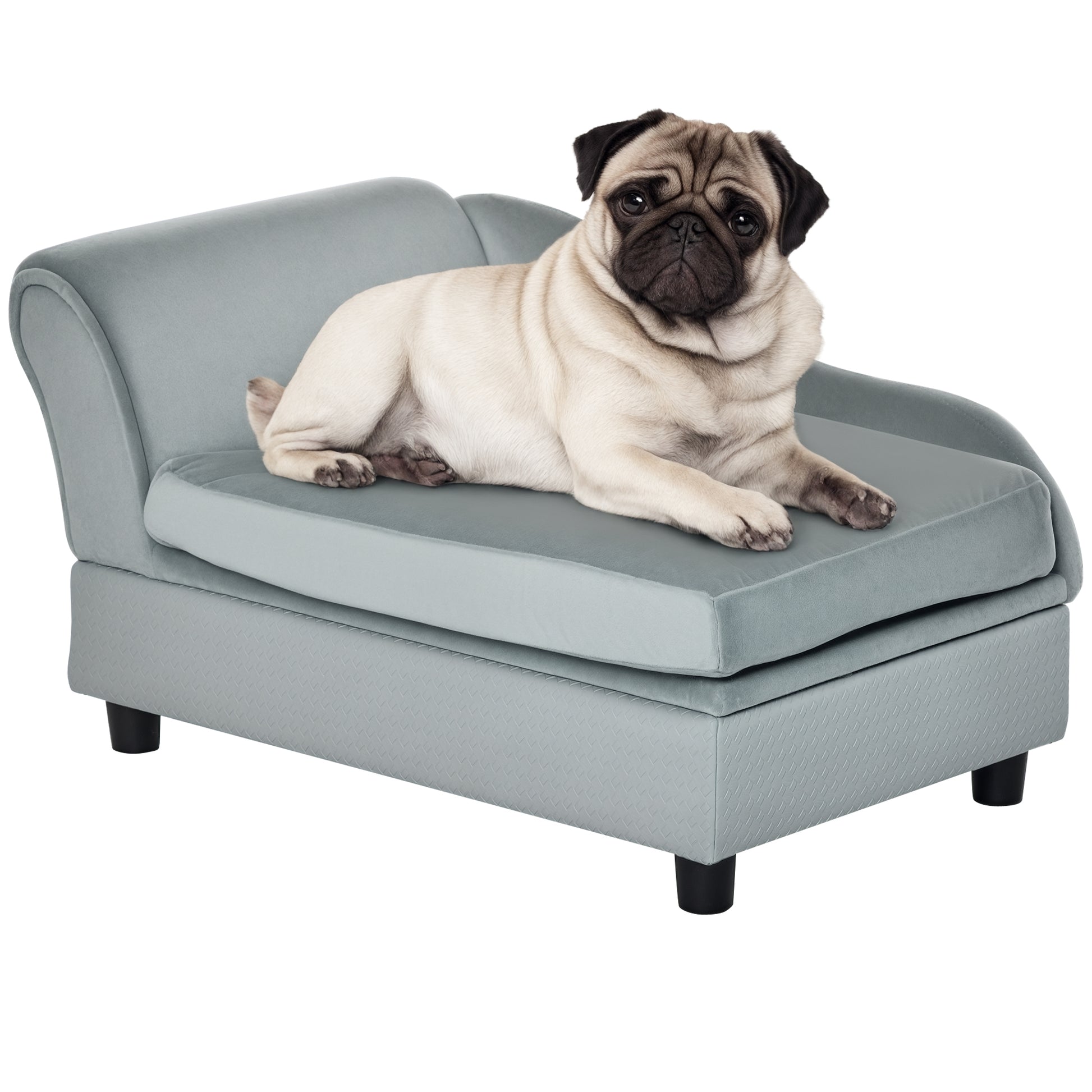 Pet Sofa with Mat, Dog Bed, Dog Mat, Dog Couch with Storage Space, Natural Wood+Plush, Light Gray, 76 x 45 x 43 cm