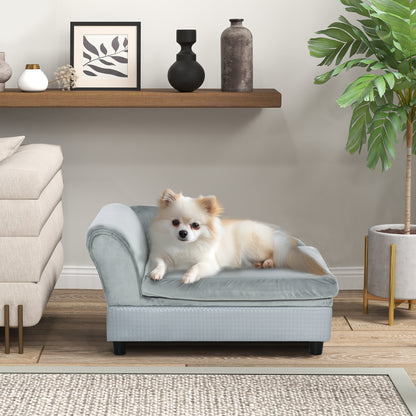 Pet Sofa with Mat, Dog Bed, Dog Mat, Dog Couch with Storage Space, Natural Wood+Plush, Light Gray, 76 x 45 x 43 cm