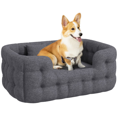Small Dog Bed Pet Bed with 2 Pillows Dog Mattress with Non-Slip Base Removable and Washable Cover 90x60x35 cm Gray