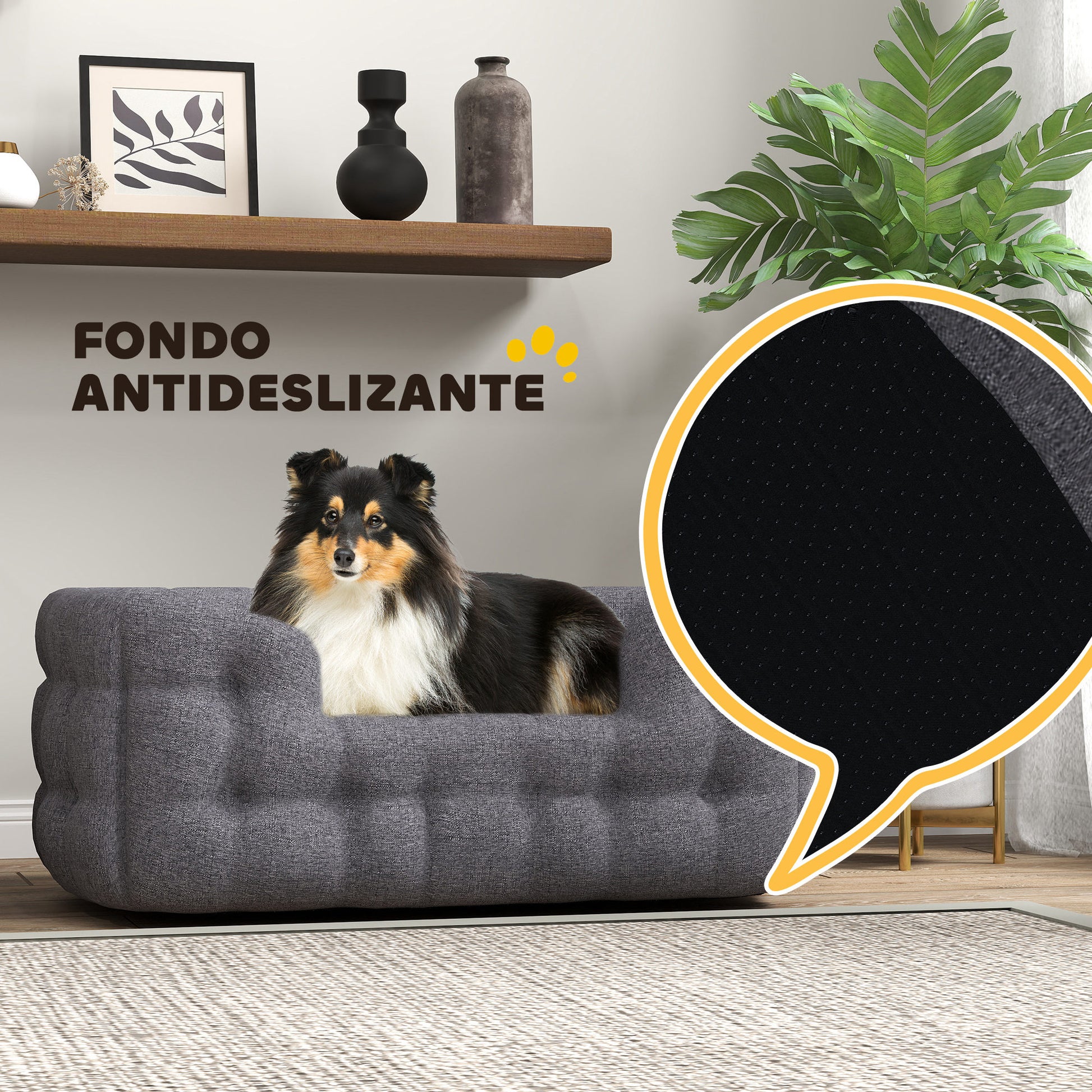 Small Dog Bed Pet Bed with 2 Pillows Dog Mattress with Non-Slip Base Removable and Washable Cover 90x60x35 cm Gray