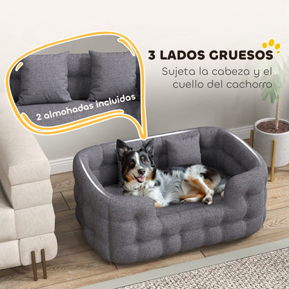 Small Dog Bed Pet Bed with 2 Pillows Dog Mattress with Non-Slip Base Removable and Washable Cover 90x60x35 cm Gray