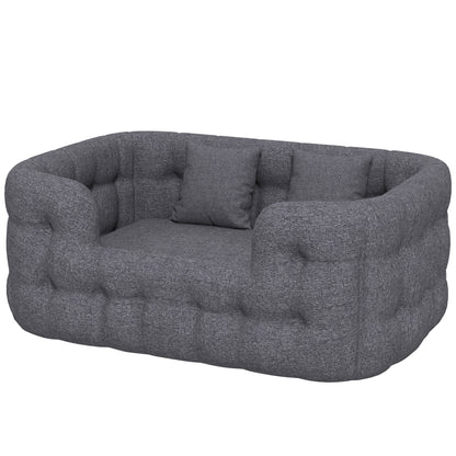 Small Dog Bed Pet Bed with 2 Pillows Dog Mattress with Non-Slip Base Removable and Washable Cover 90x60x35 cm Gray