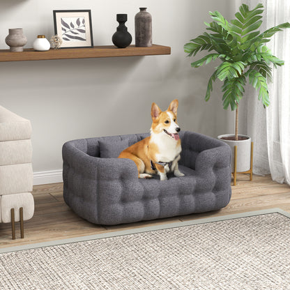 Small Dog Bed Pet Bed with 2 Pillows Dog Mattress with Non-Slip Base Removable and Washable Cover 90x60x35 cm Gray