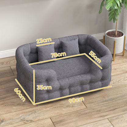 Small Dog Bed Pet Bed with 2 Pillows Dog Mattress with Non-Slip Base Removable and Washable Cover 90x60x35 cm Gray
