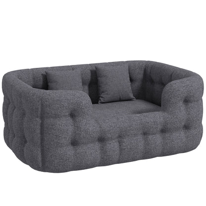 Small Dog Bed Pet Bed with 2 Pillows Dog Mattress with Non-Slip Base Removable and Washable Cover 90x60x35 cm Gray