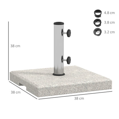 Garden Umbrella Base 25kg for Poles with Ø32mm, Ø38mm and Ø48mm, Granite and Stainless Steel Umbrella Base with Side Knobs and Handles, 38x38x38 cm, Gray