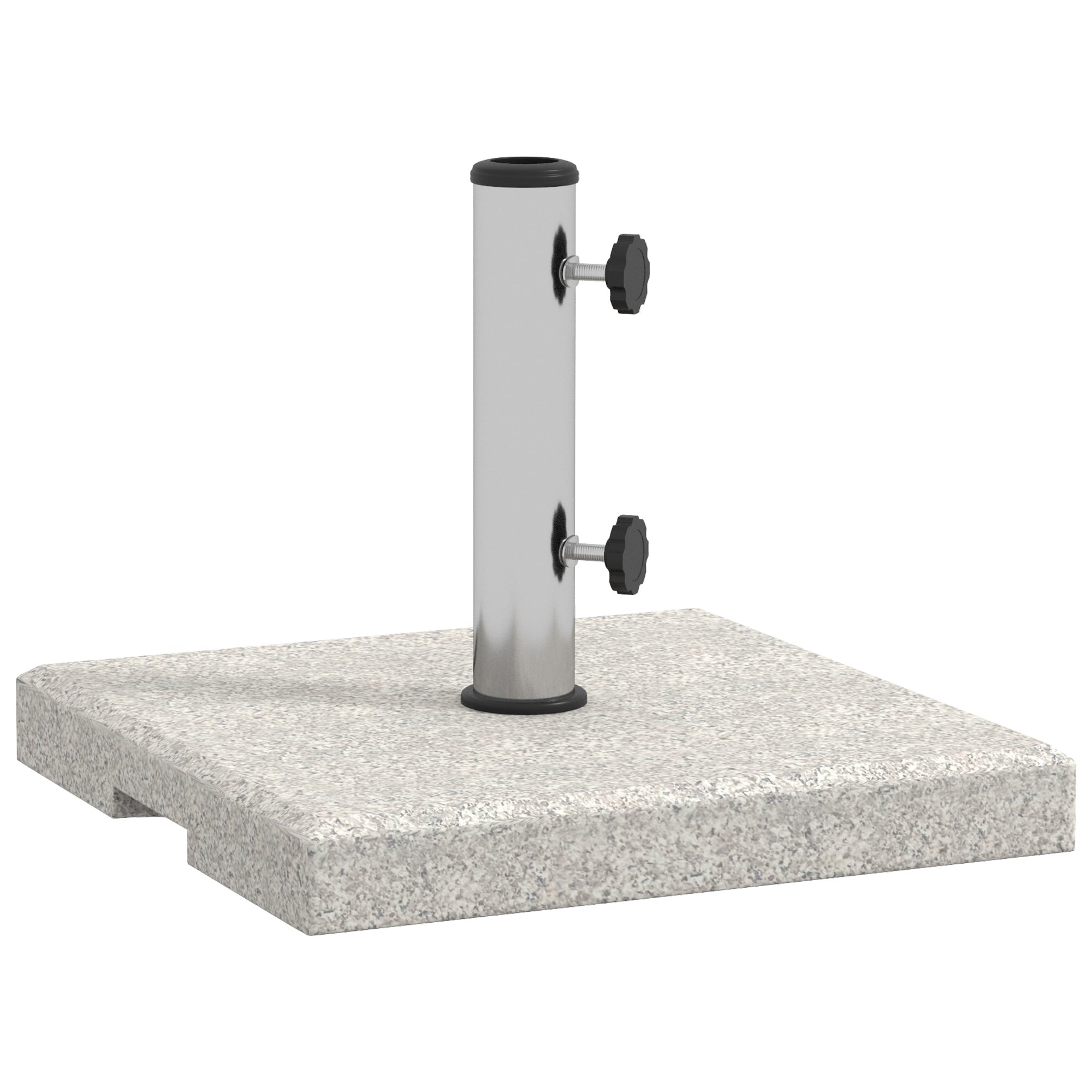 Garden Umbrella Base 25kg for Poles with Ø32mm, Ø38mm and Ø48mm, Granite and Stainless Steel Umbrella Base with Side Knobs and Handles, 38x38x38 cm, Gray