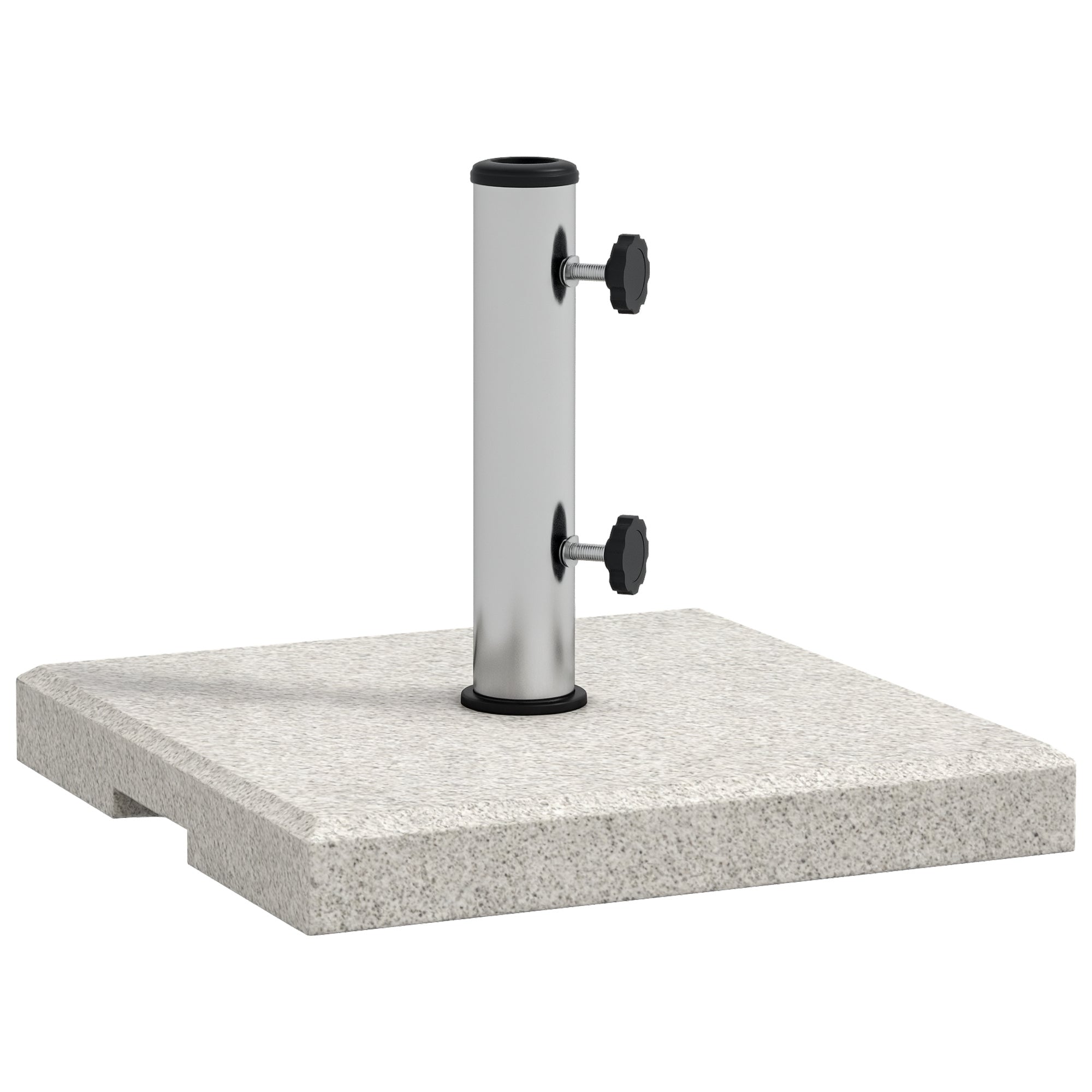 Garden Umbrella Base 25kg for Poles with Ø32mm, Ø38mm and Ø48mm, Granite and Stainless Steel Umbrella Base with Side Knobs and Handles, 38x38x38 cm, Gray