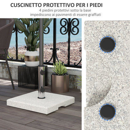 Garden Umbrella Base 25kg for Poles with Ø32mm, Ø38mm and Ø48mm, Granite and Stainless Steel Umbrella Base with Side Knobs and Handles, 38x38x38 cm, Gray