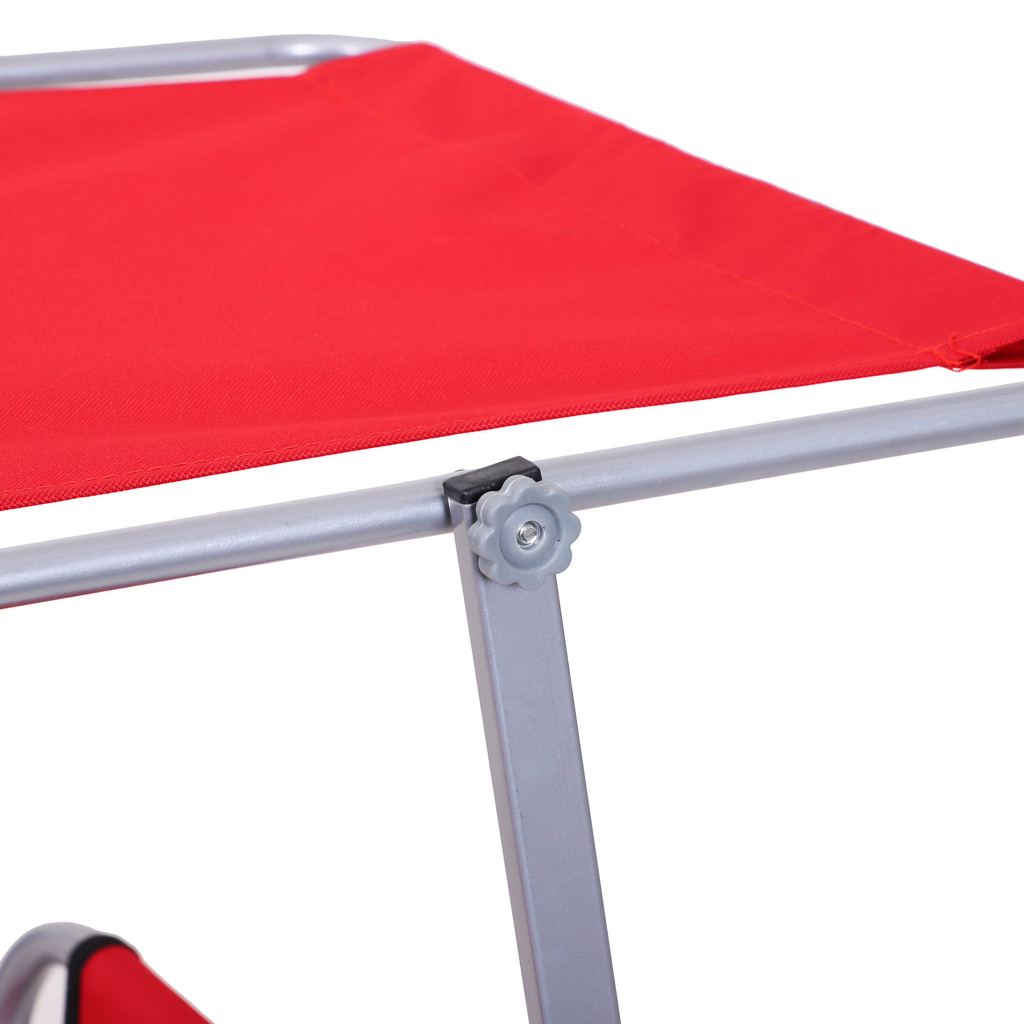 Folding Sun Lounger Garden Lounger with Canopy, Lounger with 4-Position Adjustable Backrest, Weatherproof Camping Lounger up to 120 kg Load Capacity, for Garden Beach Pool, Red