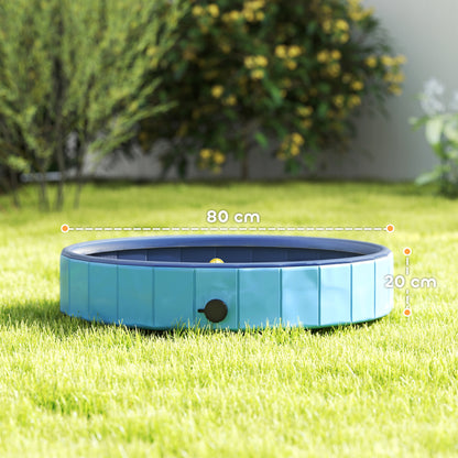 Foldable Dog Pool with Sprinkler Portable Bathtub for Small Pets PVC Non-Slip and Wear-Resistant for Indoors and Outdoors Ø80x20 cm Light Blue