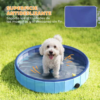 Foldable Dog Pool with Sprinkler Portable Bathtub for Small Pets PVC Non-Slip and Wear-Resistant for Indoors and Outdoors Ø80x20 cm Light Blue