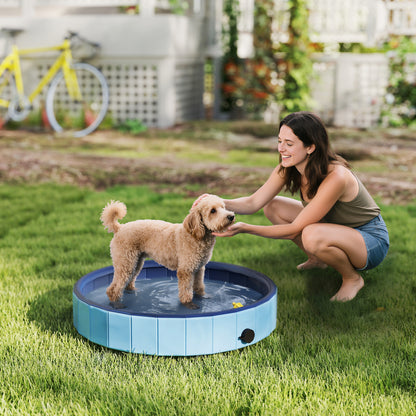 Foldable Dog Pool with Sprinkler Portable Bathtub for Small Pets PVC Non-Slip and Wear-Resistant for Indoors and Outdoors Ø80x20 cm Light Blue