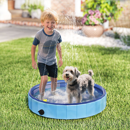 Foldable Dog Pool with Sprinkler Portable Bathtub for Small Pets PVC Non-Slip and Wear-Resistant for Indoors and Outdoors Ø80x20 cm Light Blue
