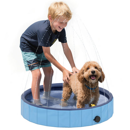 Foldable Dog Pool with Sprinkler Portable Bathtub for Small Pets PVC Non-Slip and Wear-Resistant for Indoors and Outdoors Ø80x20 cm Light Blue