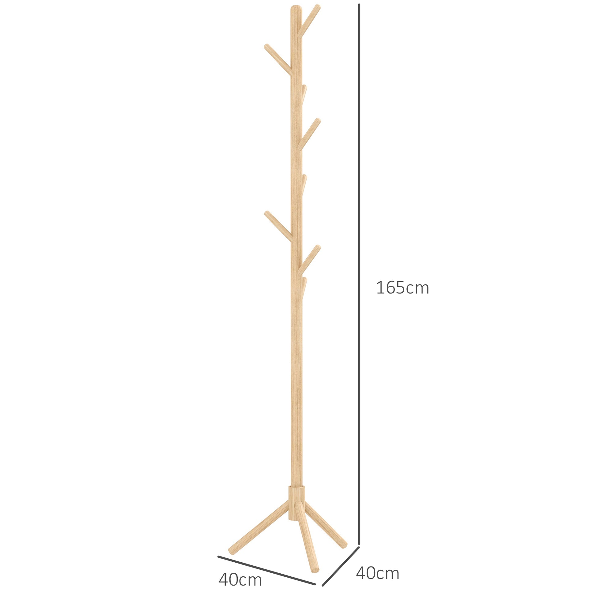 Standing Coat Rack with 8 Hooks Wooden Coat Stand Tree Shape for Hallway Entryway Bedroom 40x40x165 cm Natural