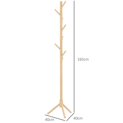 Standing Coat Rack with 8 Hooks Wooden Coat Stand Tree Shape for Hallway Entryway Bedroom 40x40x165 cm Natural