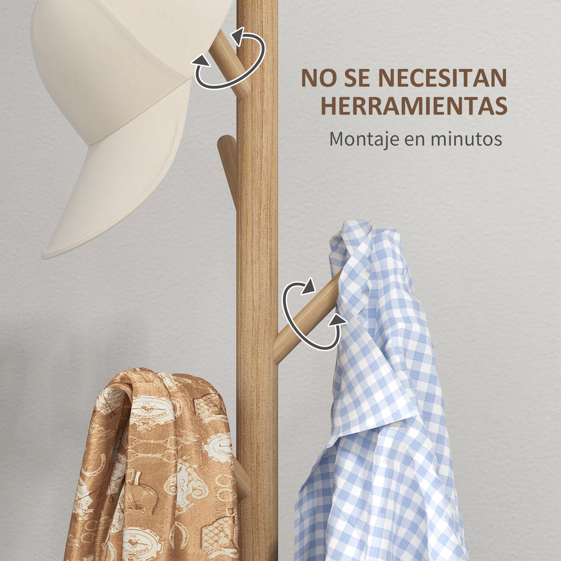 Standing Coat Rack with 8 Hooks Wooden Coat Stand Tree Shape for Hallway Entryway Bedroom 40x40x165 cm Natural