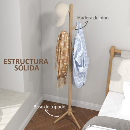 Standing Coat Rack with 8 Hooks Wooden Coat Stand Tree Shape for Hallway Entryway Bedroom 40x40x165 cm Natural