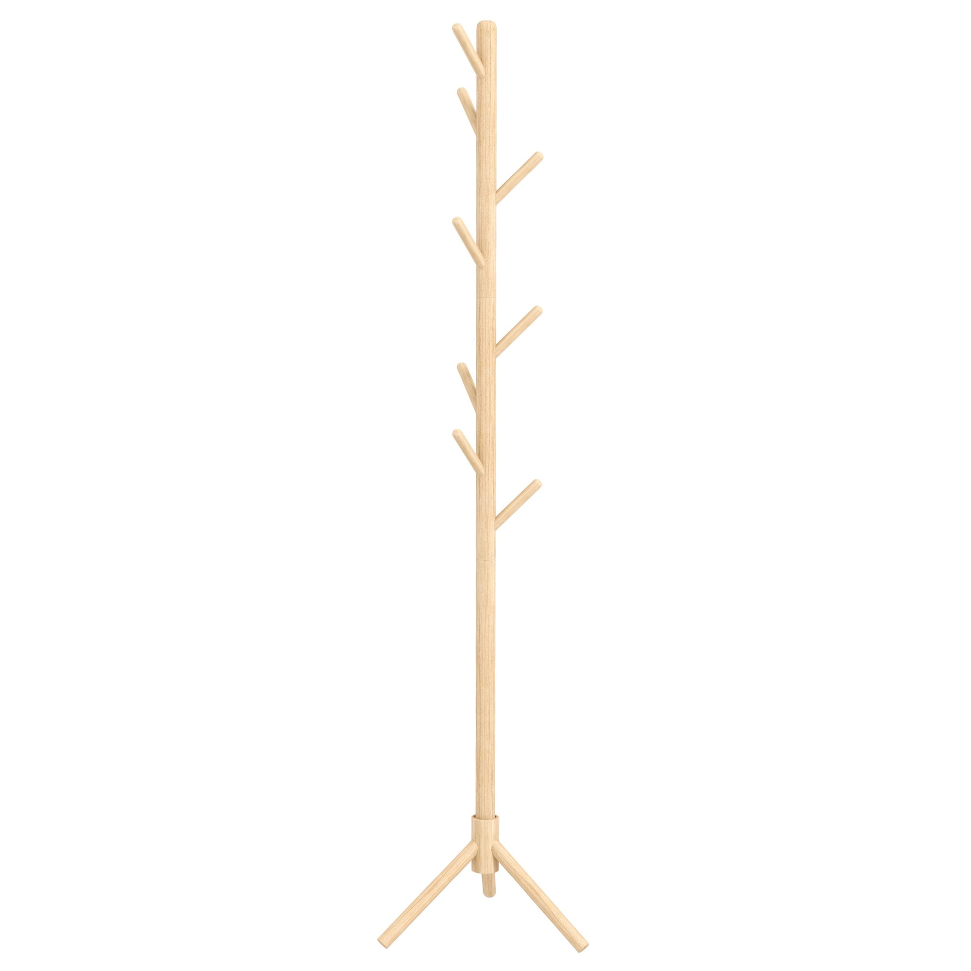 Standing Coat Rack with 8 Hooks Wooden Coat Stand Tree Shape for Hallway Entryway Bedroom 40x40x165 cm Natural