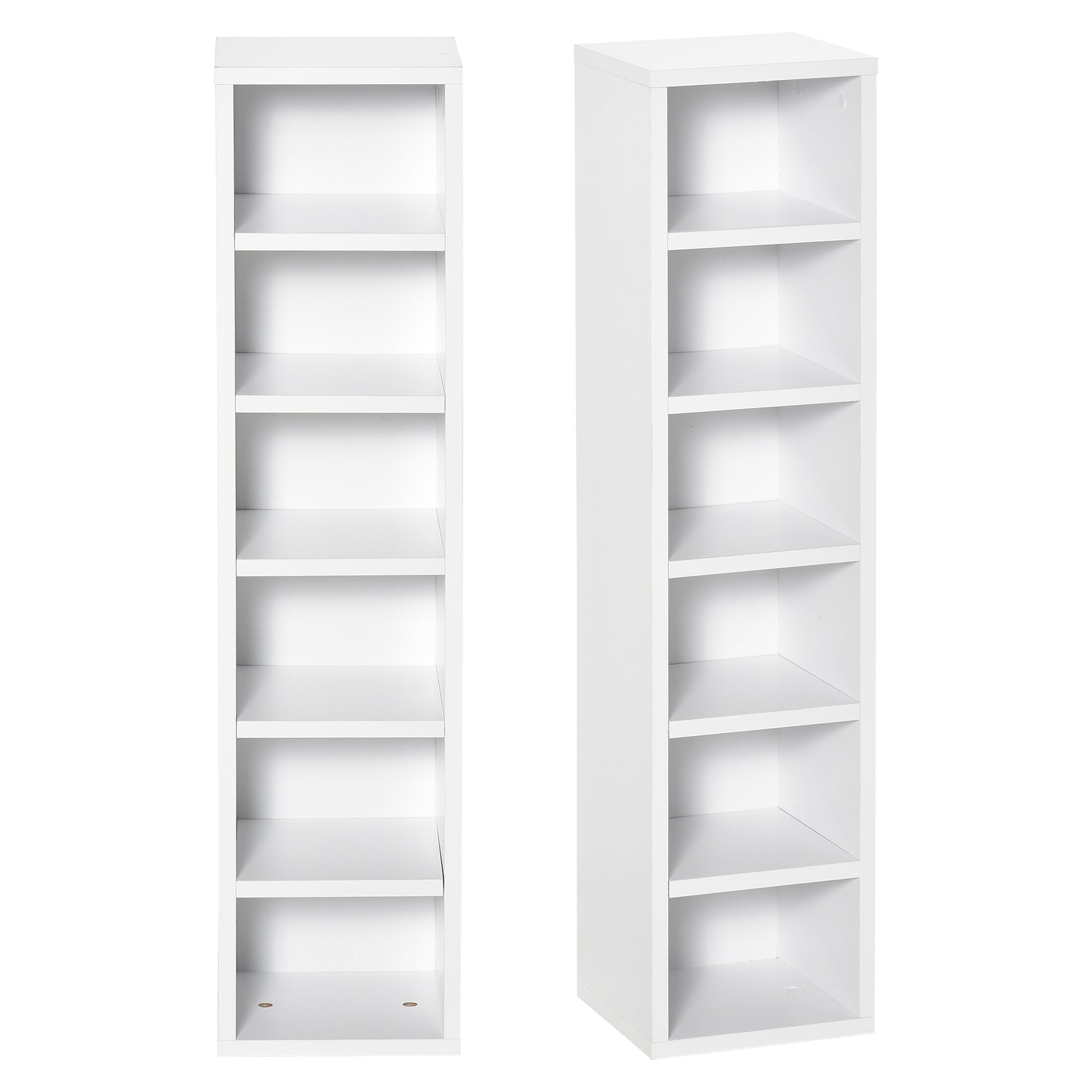 Set of 2 Column Shelves CD-DVD Storage Cabinet 6 + 6 Compartments 21L x 19W x 88H cm Max Capacity 160 CD White