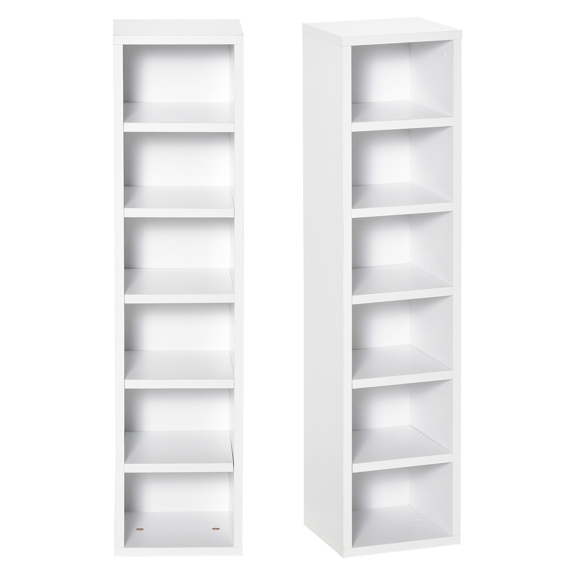 Set of 2 Column Shelves CD-DVD Storage Cabinet 6 + 6 Compartments 21L x 19W x 88H cm Max Capacity 160 CD White