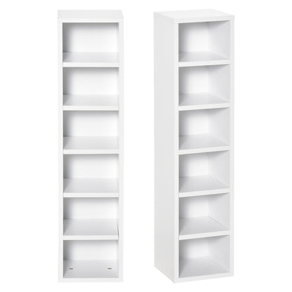 Set of 2 Column Shelves CD-DVD Storage Cabinet 6 + 6 Compartments 21L x 19W x 88H cm Max Capacity 160 CD White