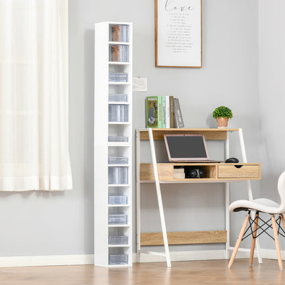 Set of 2 Column Shelves CD-DVD Storage Cabinet 6 + 6 Compartments 21L x 19W x 88H cm Max Capacity 160 CD White