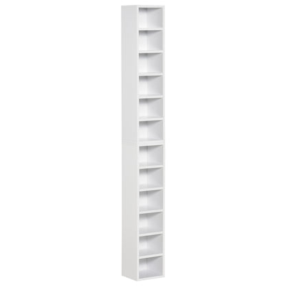 Set of 2 Column Shelves CD-DVD Storage Cabinet 6 + 6 Compartments 21L x 19W x 88H cm Max Capacity 160 CD White