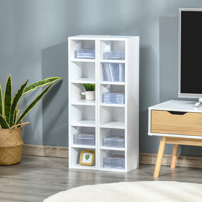 Set of 2 Column Shelves CD-DVD Storage Cabinet 6 + 6 Compartments 21L x 19W x 88H cm Max Capacity 160 CD White