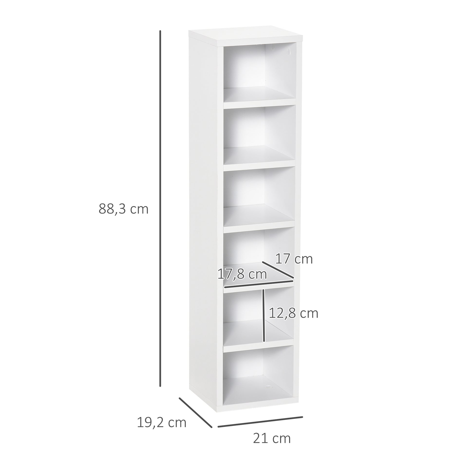 Set of 2 Column Shelves CD-DVD Storage Cabinet 6 + 6 Compartments 21L x 19W x 88H cm Max Capacity 160 CD White