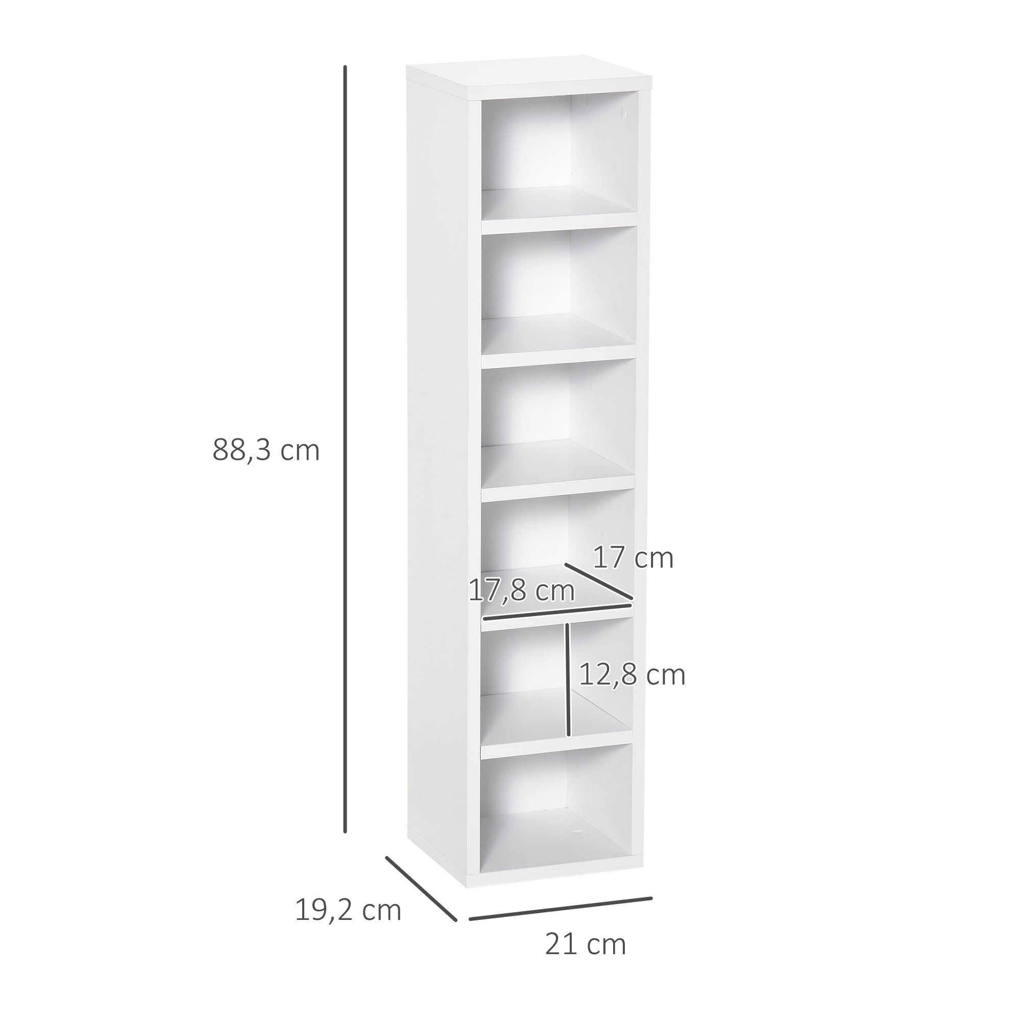 Set of 2 Column Shelves CD-DVD Storage Cabinet 6 + 6 Compartments 21L x 19W x 88H cm Max Capacity 160 CD White