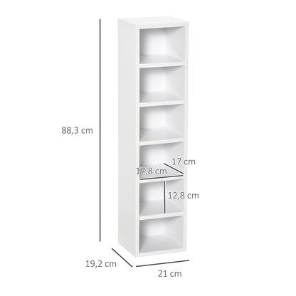 Set of 2 Column Shelves CD-DVD Storage Cabinet 6 + 6 Compartments 21L x 19W x 88H cm Max Capacity 160 CD White