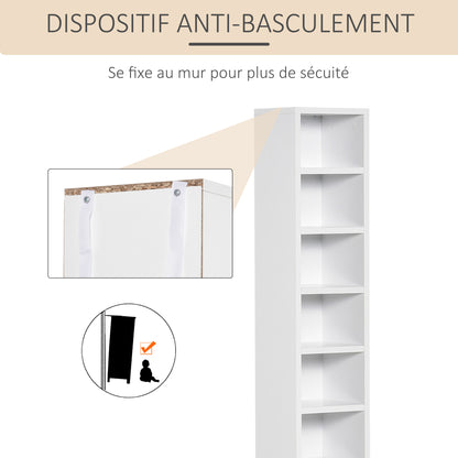 Set of 2 Column Shelves CD-DVD Storage Cabinet 6 + 6 Compartments 21L x 19W x 88H cm Max Capacity 160 CD White