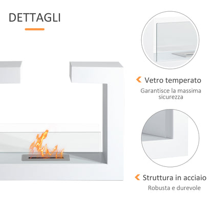 Tabletop Bioethanol Fireplace 2000W in Stainless Steel Odorless with Glass 78 x 25 x 58 cm White